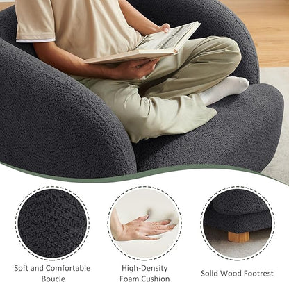 VANOMi Oversized Living Room Chair, Modern Comfy Accent Barrel Chairs, Single Sofa Chair with Wood Legs, Upholstered Armchair for Bedroom, Office, Waiting Room (Dark Gray)