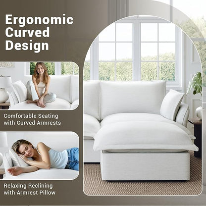 114” Oversized Modular Sectional Sofa, Comfy Down Fill Cloud Couch, 3 Seater Modular Sofa Couch with One Single Seat, Convertible Sectional Couches for Living Room, Linen, Cream White
