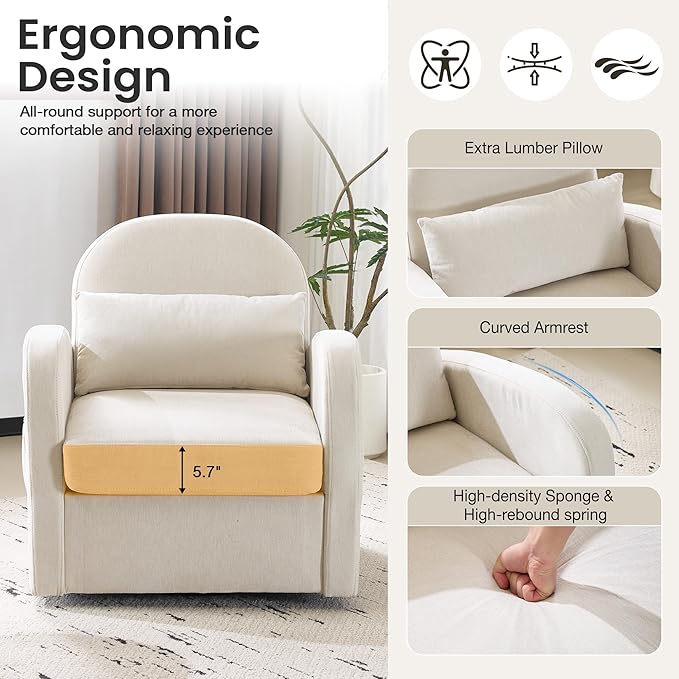 MELLCOM Swivel Accent Chair with Hidden Storage Set of 2, Comfy Chenille Fabric Upholstered Leisure Armchair with Lumbar Pillow and Side Pocket for Living Room Bedroom Reception Room and Office