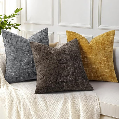 decorUhome Dark Brown Chenille Throw Pillow Covers 16x16 Set of 2 Thick Textured Slubby Couch Pillow Covers Farmhouse Accent Modern Neutral Decorative Pillow Cases for Bed Sofa Living Room