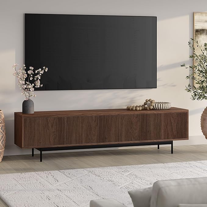 Henn&Hart Rectangular TV Stand for TV's up to 85" in Satin Walnut, for Home, Living Room, Bedroom, Entertainment Room, Office
