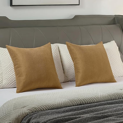 FUTEI Camel Chenille Throw Pillow Covers 12x20 Inch Set of 2,Soft Wide Chevron Textured Lumbar Pillow Cases,Farmhouse Home Decor for Couch Bed Living Room