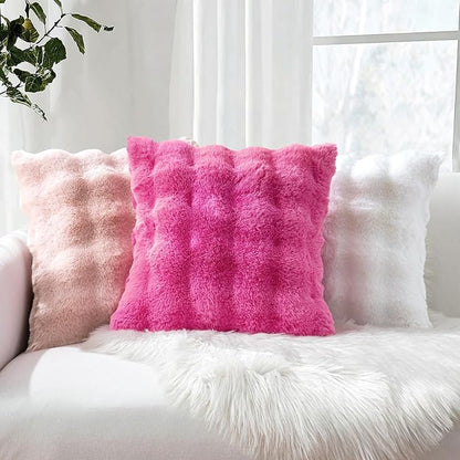 MIULEE Faux Fur Pillow Covers Thick Soft Plush Throw Pillows Luxury Home Decor for Couch Bed Bedroom Living Room Sofa,20x20 Inch Pack of 2 Hot Pink