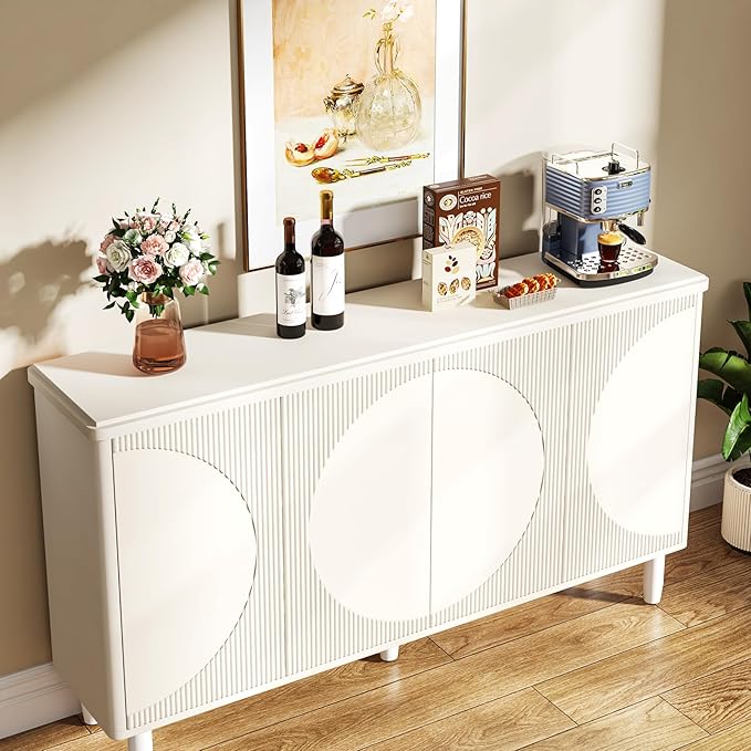Tribesigns Buffet Cabinet Sideboard with Storage, 59.4-Inch White Storage Cabinet Modern Sideboard Buffet Table with Doors for Living Room Kitchen Dining Room