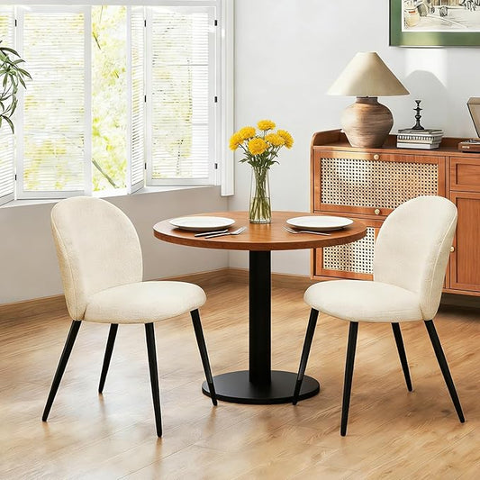 Upholstered Dining Chairs Set of 2, Modern Kitchen Side Chair with Padded Seat Comfortable Chenille Fabric Study Matel Legs,Desk Chairs with Back for Dining Room Kitchen, Beige