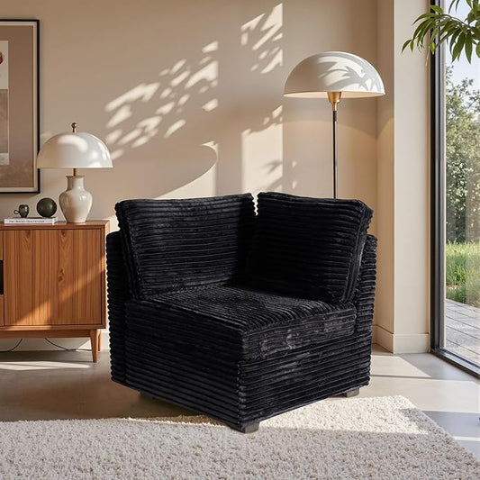 32.7'' Corner Seat for Modular Sectional Sofa, Deep Seat Upholstered Convertible Sleeper Sofas, L/U/V Shaped Plush Corduroy Cloud Couch for Living Room Apartment, Black
