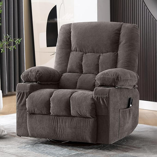 Power Recliner Chair with Rocking Function for Adults,Oversized Swivel Recliner with 2 Cup Holders,Side Pocket for Living Room