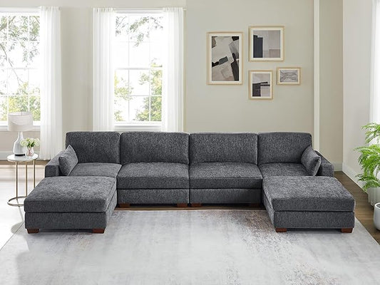 VANOMi Large Modular Sectional Sofa, Oversized Couch with Charging Station, Cloud Couch Deep Seat Sofa with Thick Cushion, Convertible Sectional Couches for Living Room Office Apartment