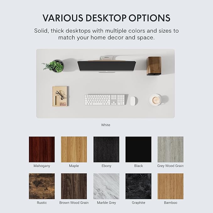 FLEXISPOT EN1 Whole-Piece Standing 48 x 24 Inches Height Adjustable Electric Desk Sit Stand Desk Home Office Desks (Black Frame + White Table Top, 2 Packages)