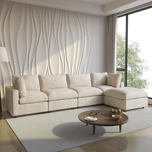 Cloud Couch Modular Sectional Sofa,134" L Shaped Couch, Oversized Convertible Wide Seater,4 Seater with Ottoman for Living Room Set, Covers Washable&Replaceable,Khkai