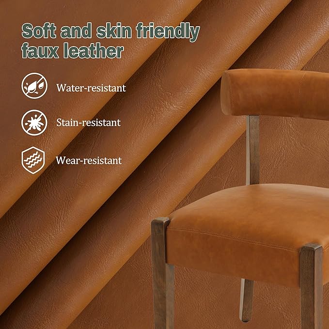 Modern Dining Chairs Set of 4, Faux Leather Upholstered Kitchen & Dining Room Chairs, Mid Century Modern Wooden Dining Chairs Oversized Sturdy Rounded Chairs Curved Back, Brown