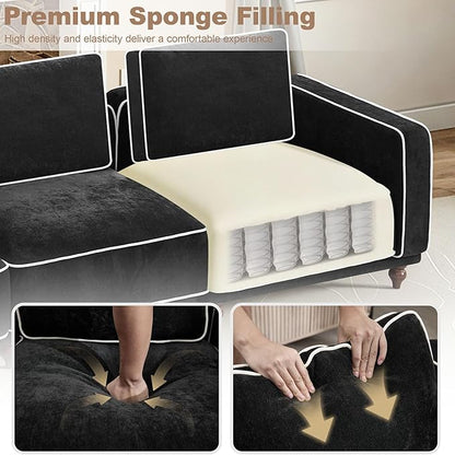 80" Loveseat Sofa Cloud Modular Sectional Couch,Deep Love Seat Couch with Armrests Wooden Legs,2 Seater Comfy Thicked Cushion Upholstered Sofa for Living Room Bedroom,Black