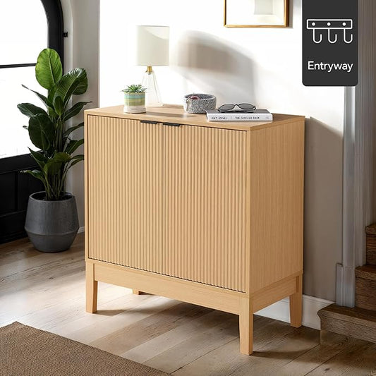 Best Choice Products 2-Door Modern Storage Cabinet, Buffet, Sideboard, Media Cabinet, Cupboard, Entryway Accent Table, Bookcase w/Reeded Panels and Adjustable Shelves – Natural