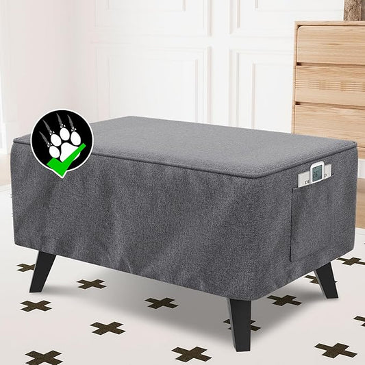 H.VERSAILTEX Ottoman Cover Slipcover Rectangle Fit Length 49"-50" Footrest Sofa Slipcovers Stool Cover Footstool Protector Covers Feature Thick Durable Linen Look Fabric Washable - Heather Grey