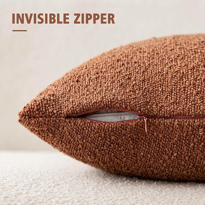 Foindtower Pack of 2 Textured Boucle Throw Pillow Covers Accent Solid Pillow Cases Decorative Cozy Soft Couch Cushion Case for Chair Sofa Bedroom Living Room Home Decor 20x20 Inch Burnt Orange Hazel
