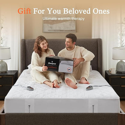 Beautyrest Cotton Heated Mattress Pad - Bed Warmer with 20 Heat Settings Controller, Auto Shut Off Timer, All Around Elastic Deep Pocket, UL Certified, Machine Washable, White King