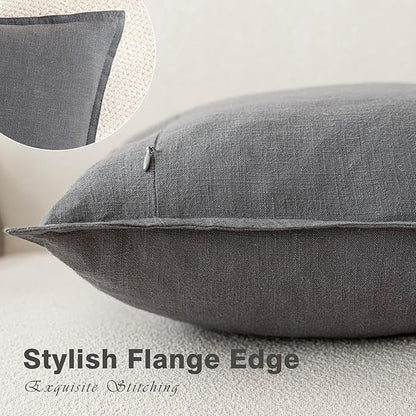 Foindtower Pack of 2, Decorative Linen Soild Throw Pillow Covers Soft Accent Square Cushion Case Boho Farmhouse Pillowcase for Chair Couch Sofa Bedroom Living Room Home Decor 24 x 24 Inch Grey