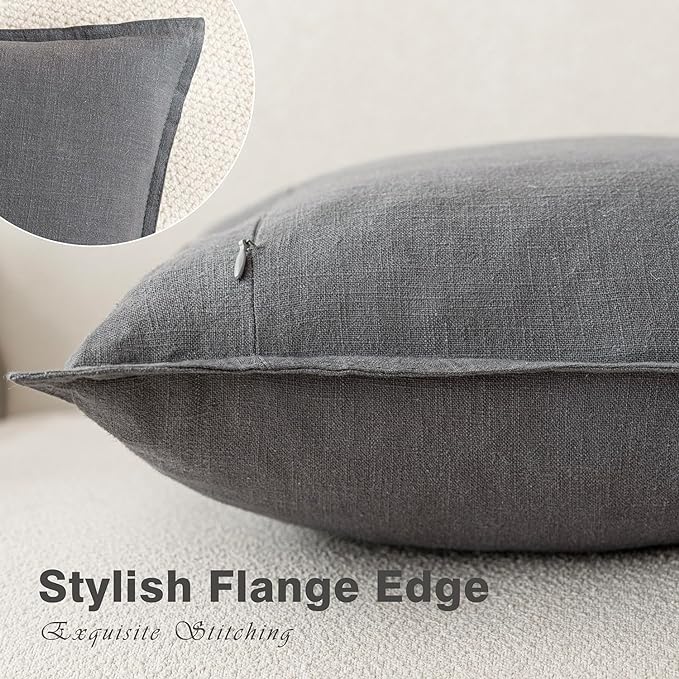Foindtower Pack of 2, Decorative Linen Soild Throw Pillow Covers Soft Accent Square Cushion Case Boho Farmhouse Pillowcase for Chair Couch Sofa Bedroom Living Room Home Decor 26 x 26 Inch Grey