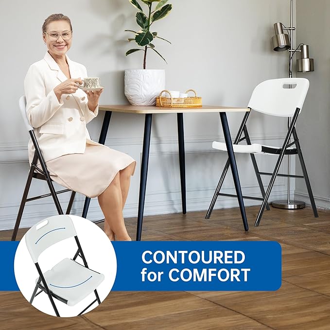 6 Pack Thicker 800 LBS White Folding Chairs, Commercial Grade Folding Chair, Foldable Chairs for Events