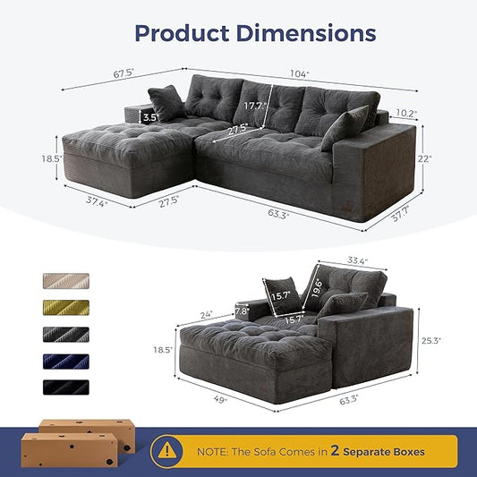 MAXYOYO Sectional Sofa Couch and Chaise Lounge, L Shaped Modern Cloud Couch with Ottoman, Comfy Sofa with Layered Cushion, Tufted Upholstered Sleeper Chair for Living Room, No Assembly Required