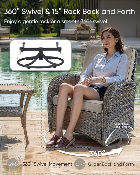 HUMMUH 7-Piece Patio Furniture Set with Fire Pit,Wicker Patio Sofa Set Outdoor Swivel Rocking Chairs with Ottomans for Backyard,Poolside,Deck