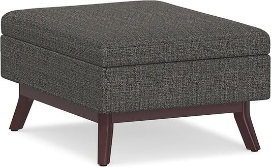 SIMPLIHOME Owen 34 inch Wide Mid Century Modern Rectangle Coffee Table Storage Ottoman in Ebony Tweed Look Fabric, Assembled, for the Living Room, Entryway and Family Room