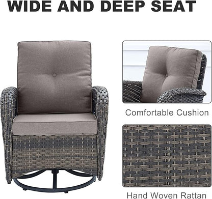 HUMMUH 5-Piece Patio Furniture PE Wicker Outdoor Conversation Set,All-Weather Rattan Swivel Chairs Outdoor Glider Couch for Backyard,Poolside,Deck