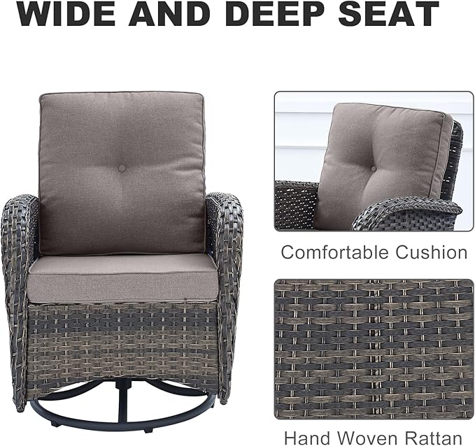 HUMMUH 5-Piece Patio Furniture Wicker Outdoor Conversation Set,All-Weather Rattan Swivel Chairs Bistro Set with Loveseat Coffee Table for Backyard,Poolside,Deck(Brown/Grey)