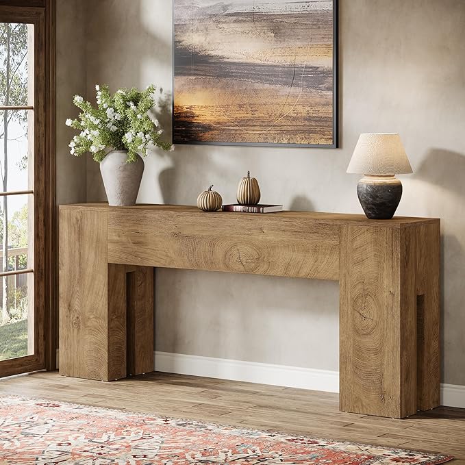 Tribesigns 71-Inch Long Console Table for Entryway, Farmhouse Sofa Console Behind Couch, Entry Table for Hallway, Foyer, Living Room, Burlywood
