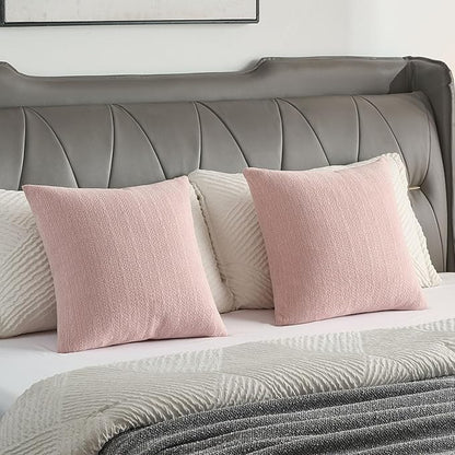 FUTEI Pink Chenille Throw Pillow Covers 12x20 Inch Set of 2,Soft Striped & Diamond Textured Lumbar Pillow Cases,Modern Home Decor for Couch Living Room