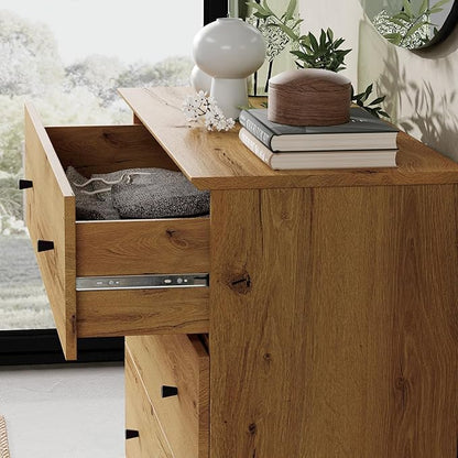 WAMPAT 6-Drawer Kids Dresser for Bedroom, 2-in-1 Modern Large Chest of Drawers with Black Knobs, 71 Inch Wide Oak Brown Wood Children Dresser for Baby Room, Nursery