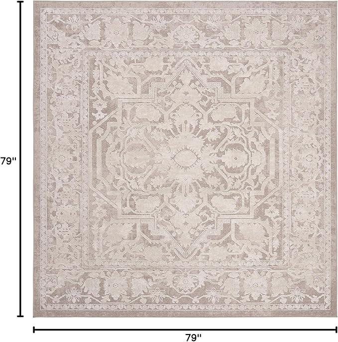 SAFAVIEH Reflection Collection Area Rug - 6'7" Square, Beige & Cream, Non-Shedding & Easy Cleaning, Ideal for Living Room, Bedroom (RFT665A)