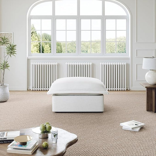 Cloud Sectional Sofa, Down Fill Cloud Couch, Convertible Modular Couch with Washable Cover, Movable Ottoman, Sectional Couches for Living Room, Bedroom, Small Apartments, Linen, Cream White