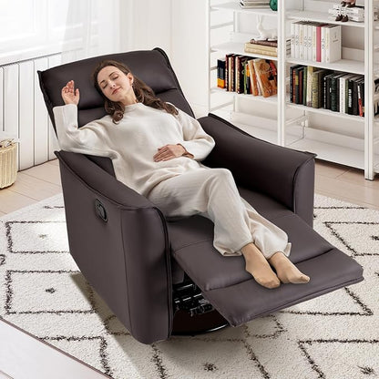 CANMOV Swivel Rocker Recliner Set of 2, Glider Rocking Chair, Nursing Chairs Swivel Glider Recliners with Soft Backrest, Leathaire Manual Reclining Sofa for Living Room Bedroom Apartment, Dark Brown