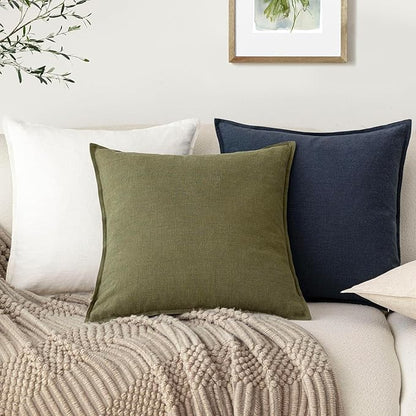 Foindtower Pack of 2, Decorative Linen Soild Throw Pillow Covers Soft Accent Cushion Case Boho Farmhouse Pillowcase for Chair Couch Sofa Bedroom Living Room Home Decor 24 x 24 Inch Olive Green