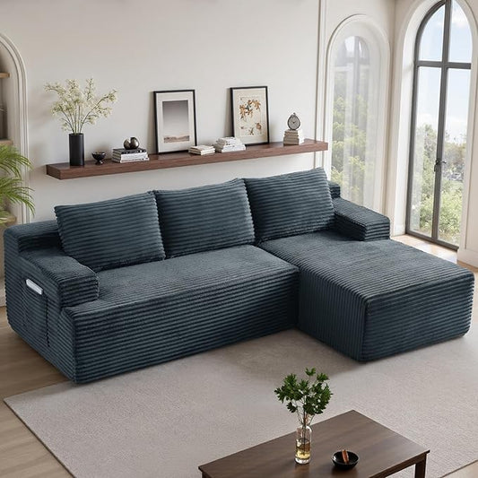 96''Sectional Couches for Living Room,Modern Modular Sectional Sofa,Upholstered Boneless Couch with Pockets,Comfy Cloud Couch with L Shaped Chaise (Dark Grey, 96''W Right Facing Chaise)