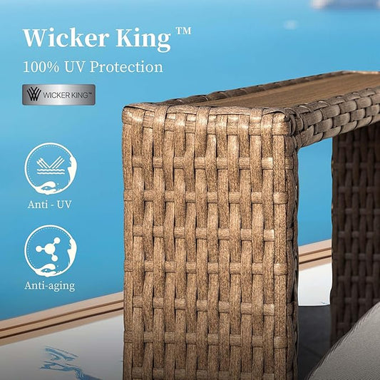 L Shaped Patio Furniture,Outdoor Rattan Wicker Sectional Sofa with 10''Ultra-Thick Cushions,All Weather Patio Conversation Set for Lawn Garden Backyard,Beige