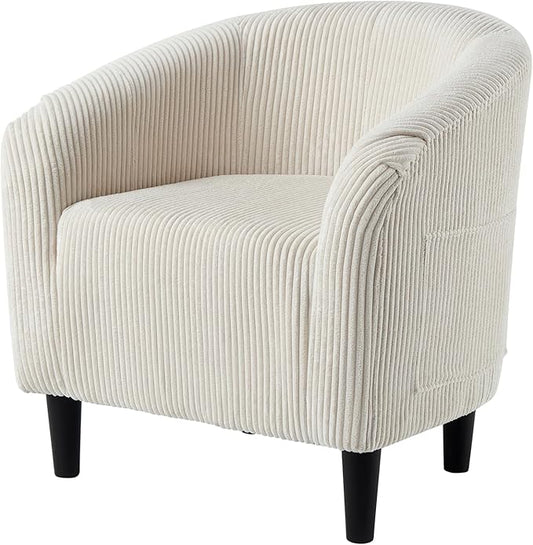 GarveeHome Barrel Accent Chair Corduroy Club Chair Elegant Armchair Cozy Backrest for Living Room Bedroom Reception Room Office - Beige