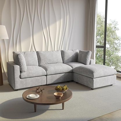 Cloud Sectional Couches for Living Room,100.5" Convertible L Shaped Couch with Ottoman, 4 Seater Modular Sectional Sofa,Deep Seater Furniture Sets,Gray