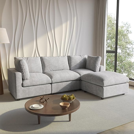Cloud Sectional Couches for Living Room,100.5" Convertible L Shaped Couch with Ottoman, 4 Seater Modular Sectional Sofa,Deep Seater Furniture Sets,Gray