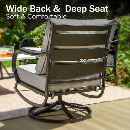 PHI VILLA 5 Piece Patio Furniture Set with 28" Firepit Table, 4 Outdoor 5.75" Cushioned Metal Frame Swivel Sofa Chairs & 28" Gas Firepit Table, Outside Furniture Set for Lawn Garden(Grey)