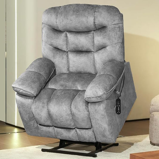 EONIX Large Lay Flat Power Lift Recliner Chair for Elderly with Heat and Massage, 400lbs Dual Motor Electirc Lift Chair with Extended Footrest, SLRY007062, Grey