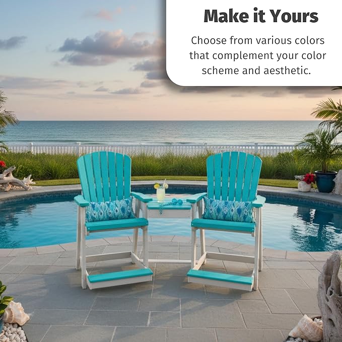DutchCrafters Plastic Poly Outdoor Bistro Set with 2 Chairs and Attached Center Table, 3 Piece Patio Furniture Set - Amish Made in USA (White & Blue)