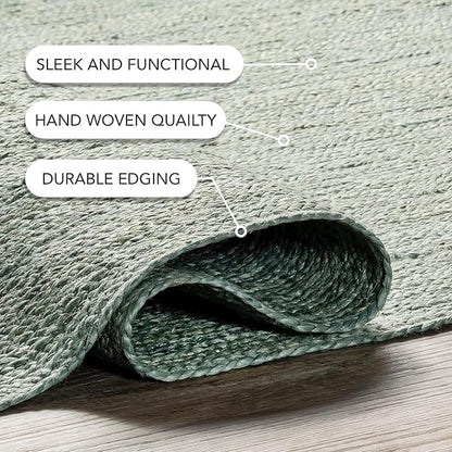 nuLOOM 8'6" x 11'6" Rigo Jute Hand Woven Area Rug, Green, Solid Farmhouse Design, Natural Fiber, for Bedroom, Living Room, Dining Room, Hallway, Office, Kitchen, Entryway