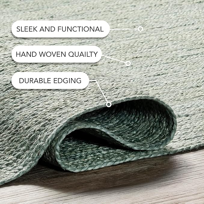 nuLOOM 6x9 Rigo Jute Hand Woven Area Rug, Green, Solid Farmhouse Design, Natural Fiber, For Bedroom, Living Room, Dining Room, Hallway, Office, Kitchen, Entryway