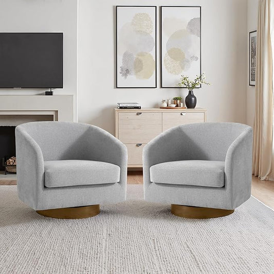 Lumibee Swivel Accent Chairs Set of 2, Chenille Fabric Swivel Barrel Chairs for Living Room, Modern Comfy Upholstered Round Armchairs Single Sofa Chairs for Bedroom, Club-Light Gray