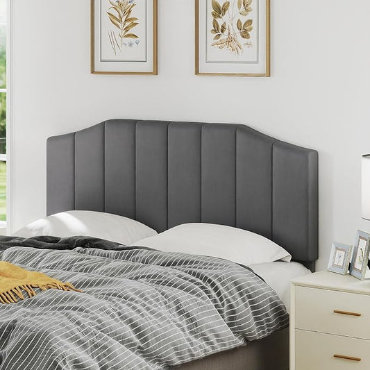 Velvet Queen Size Headboard, Upholstered Headboard Queen/Full Size Wall Mount and Bed Frame Mount, Featuring High-Density Sponge Padding Luxury Texture Easy Assembly Comfort Style-Dark Gray