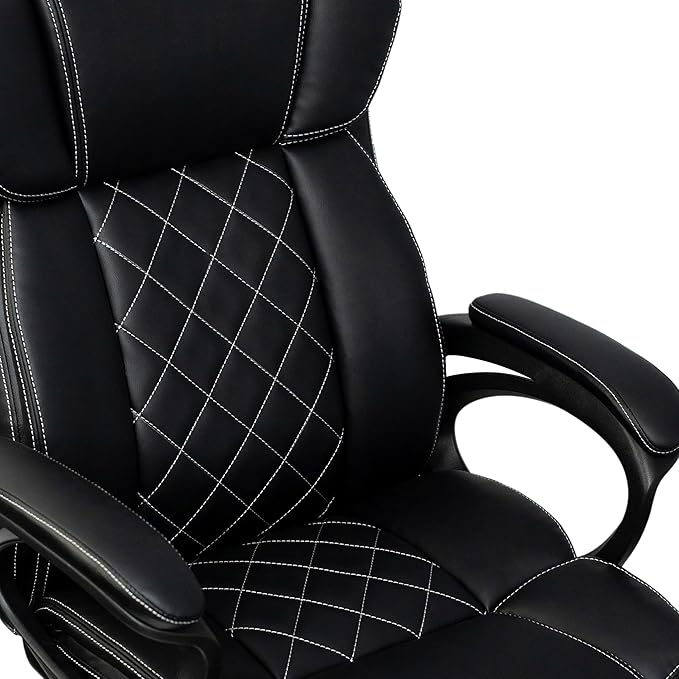 Techni Mobili Ergonomic Executive Office Chair, High Back, Adjustable Height, Lumbar Support, Diamond-Stitched Padding, Swivel Desk Chair with Armrests & Tilt Recline for Home Office or Work (Black)