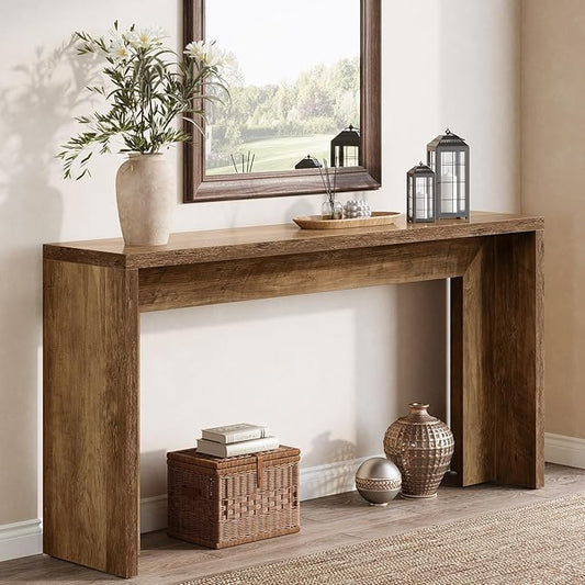 Tribesigns 55-Inch Farmhouse Console Table, Wooden Couch Table Behind Sofa with Storage, Narrow Long Entryway Hallway Table for Living Room, Entrance (Brown)