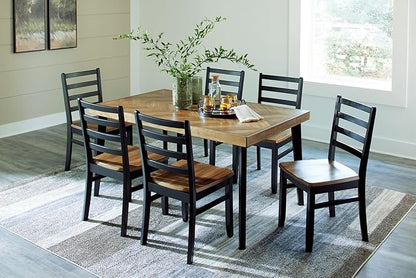 Signature Design by Ashley Blondon Rectangular Dining Room Table Set with 6 Chairs, Chevron Pattern, Tapered Legs, Seats 6, Wood, 60" Long, Brown & Black
